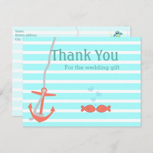 Beachy Anchor Bedankt Briefkaart (Voorkant / Achterkant)