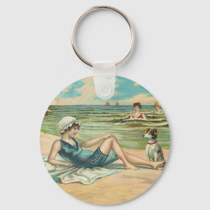 Beachy Antiek Seashore Illustratie Sleutelhanger