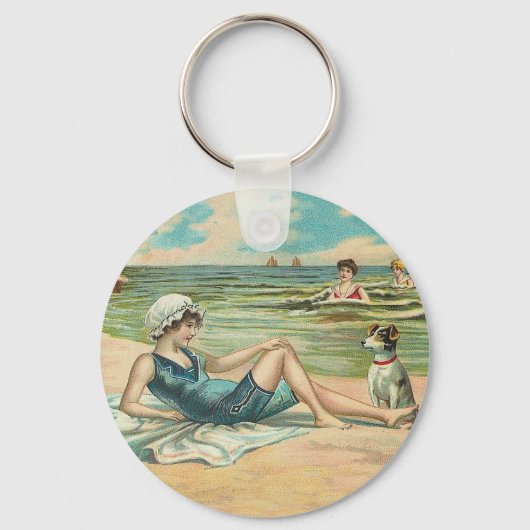 Beachy Antiek Seashore Illustratie Sleutelhanger (Voorkant)