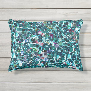 Beachy Aqua Blue Faux Sequins Buitenkussen