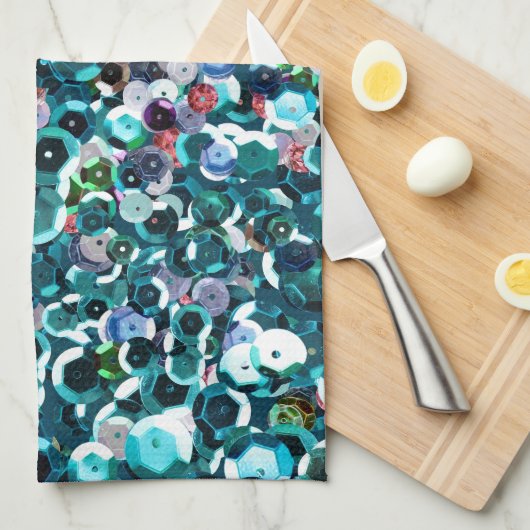 Beachy Aqua Blue Faux Sequins Theedoek (Quarter Fold)