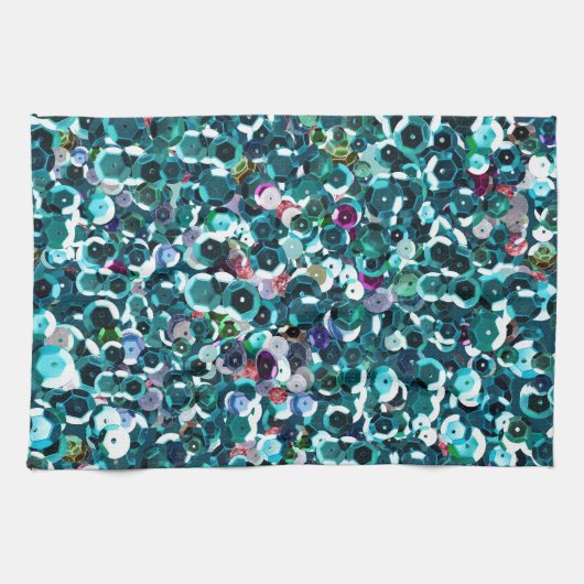 Beachy Aqua Blue Faux Sequins Theedoek (Horizontaal)