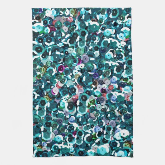 Beachy Aqua Blue Faux Sequins Theedoek (Verticaal)