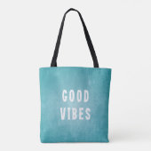 Beachy Aqua Blue/Green Distress Print Good Vibes Tote Bag (Achterkant)