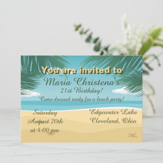 Beachy Birthday Celebration Invitation Kaart (Staand voorkant)