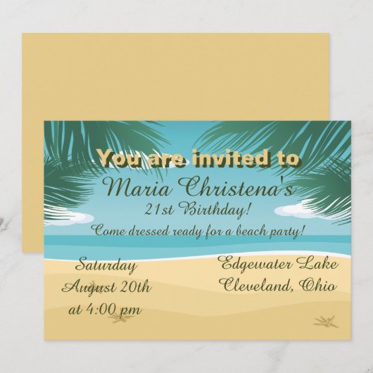 Beachy Birthday Celebration Invitation Kaart (Voorkant / Achterkant)