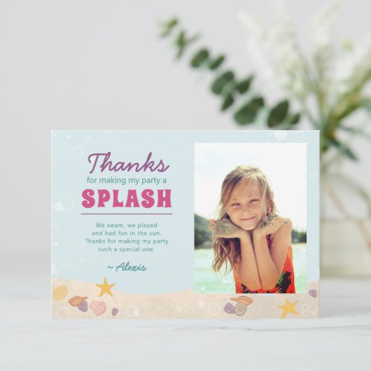Beachy Birthday Mermaid Dank je Paarse Roze Blauw Bedankkaart (Staand voorkant)