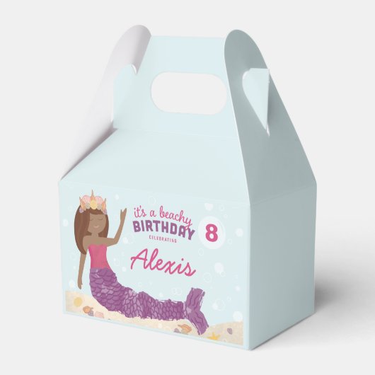 Beachy Birthday Mermaid Favor Box Roze Blauwgroen Bedankdoosjes (Voorkant Zijde)
