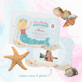 Beachy Birthday Mermaid Invitation Peach Blauwgroe Kaart