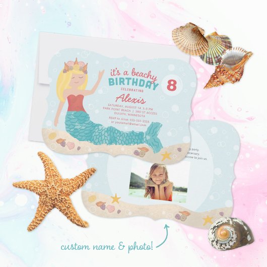 Beachy Birthday Mermaid Invitation Peach Blauwgroe Kaart