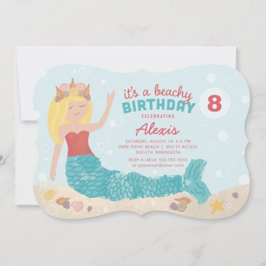 Beachy Birthday Mermaid Invitation Peach Blauwgroe Kaart (Voorkant)
