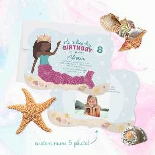 Beachy Birthday Mermaid Invitation Pink Blauwgroen Kaart