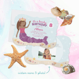 Beachy Birthday Mermaid Invitation Pink Paars Kaart