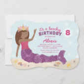 Beachy Birthday Mermaid Invitation Pink Paars Kaart (Voorkant)