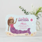Beachy Birthday Mermaid Invitation Pink Paars Kaart (Staand voorkant)