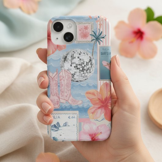Beachy Blue Coquette Kustcollage Preppy Schattig iPhone 15 Case