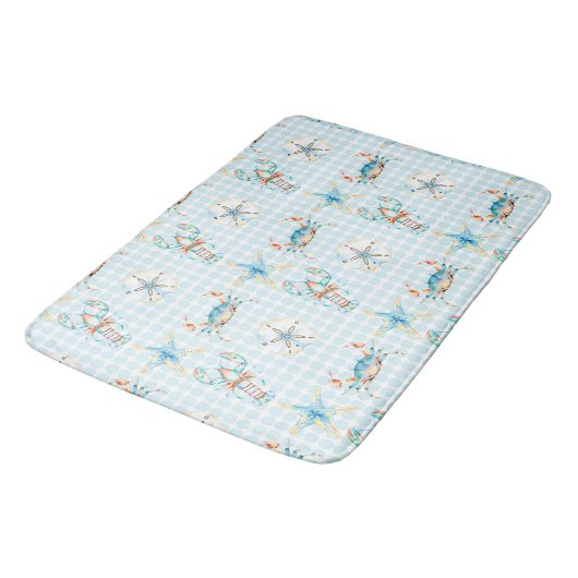 Beachy Blue Crab, Kreeft, Zeester, Zanddollar Badmat (Gekanteld)