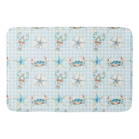 Beachy Blue Crab, Kreeft, Zeester, Zanddollar Badmat (Voorkant)