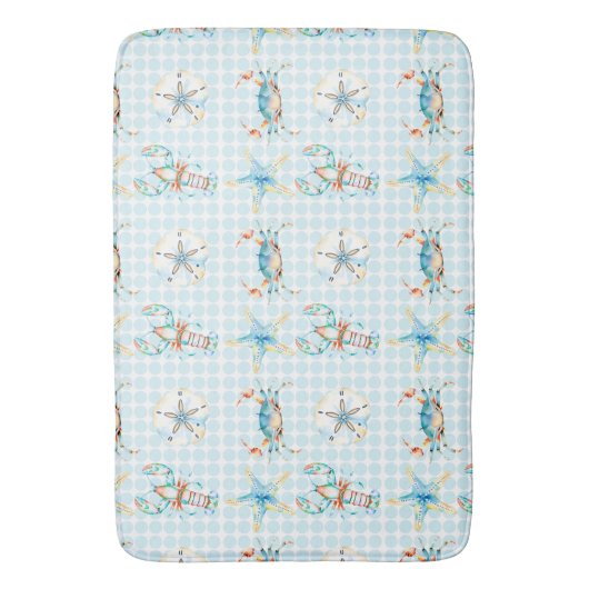 Beachy Blue Crab, Kreeft, Zeester, Zanddollar Badmat (Voorkant Verticaal)