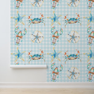 Beachy Blue Crab, Kreeft, Zeester, Zanddollar Behang