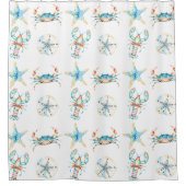 Beachy Blue Crab, Kreeft, Zeester, Zanddollar Douchegordijn (Voorkant)