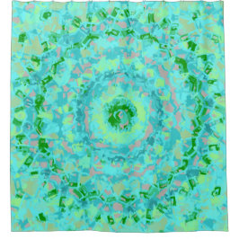 Beachy Blue en Green Abstract Douchegordijn