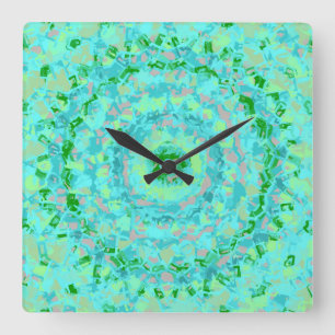 Beachy Blue en Green Abstracte Vierkante Klok