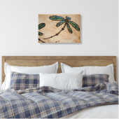 Beachy Blue en Green Dragonfly Flit Canvas Afdruk (Insitu (Slaapkamer))
