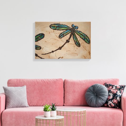 Beachy Blue en Green Dragonfly Flit Canvas Afdruk (Insitu (Woonkamer))