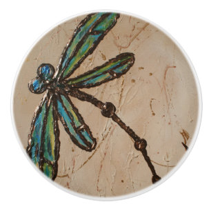Beachy Blue en Green Dragonfly Flit Keramische Knop