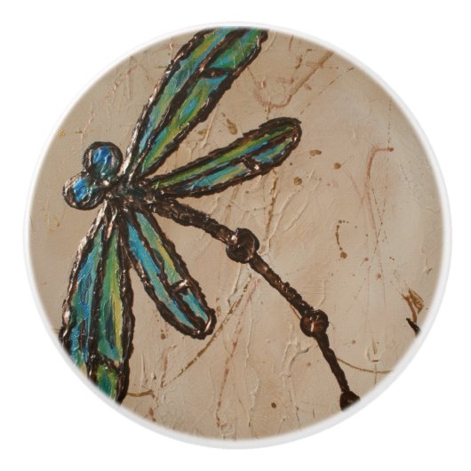 Beachy Blue en Green Dragonfly Flit Keramische Knop (Voorkant)