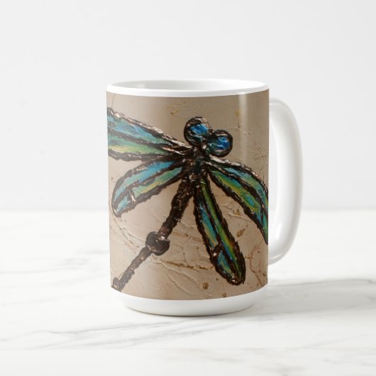 Beachy Blue en Green Dragonfly Flit Koffiemok (Voorkant rechts)