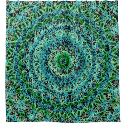 Beachy Blue en Green Spiderweb Douchegordijn (Voorkant)