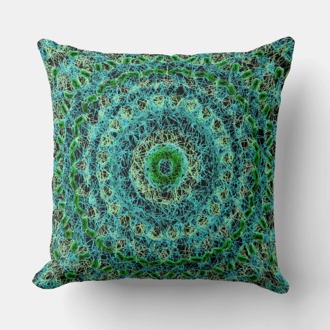 Beachy Blue en Green Spiderweb Kussen (Voorkant)