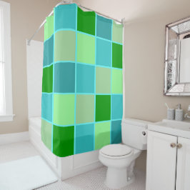 Beachy Blue en Green Squares Douchegordijn