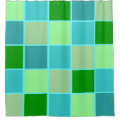 Beachy Blue en Green Squares Douchegordijn (Voorkant)