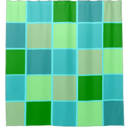 Beachy Blue en Green Squares Douchegordijn