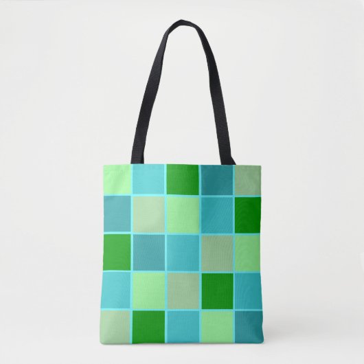Beachy Blue en Green Squares Tote Bag (Voorkant)