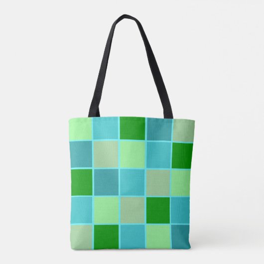 Beachy Blue en Green Squares Tote Bag (Achterkant)