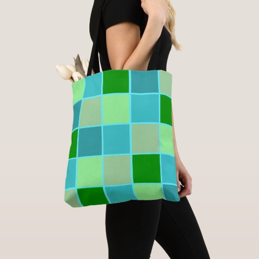 Beachy Blue en Green Squares Tote Bag (Dichtbij)