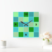Beachy Blue en Green Squares Vierkante Klok (Huis)