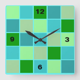 Beachy Blue en Green Squares Vierkante Klok