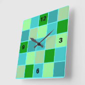 Beachy Blue en Green Squares Vierkante Klok (Hoek)
