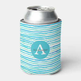 Beachy Blue Stripes Monogram Gepersonaliseerd Blikjeskoeler
