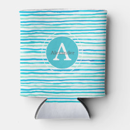 Beachy Blue Stripes Monogram Gepersonaliseerd Blikjeskoeler