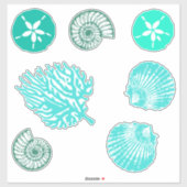 Beachy Blue Zand Dollar en Zeeschelpen Set Sticker (Vel)