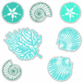 Beachy Blue Zand Dollar en Zeeschelpen Set Sticker (Voorkant)