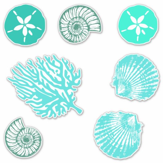 Beachy Blue Zand Dollar en Zeeschelpen Set Sticker (Voorkant)