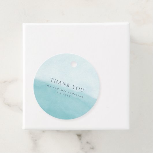 Beachy Blues Waterverf Beach Weddenschap Bedankt Bedankjes Labels (In situ)