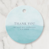 Beachy Blues Waterverf Beach Weddenschap Bedankt Bedankjes Labels (Voorkant)